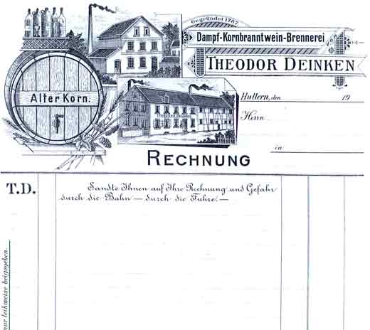 Alte Rechnung - Theodor Deinken - Brennerei