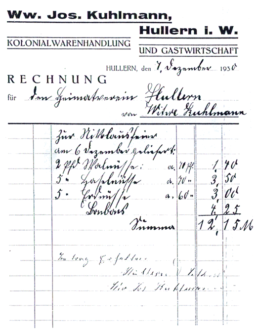 Rechnung von Ww. Jos. Kuhlmann 1930